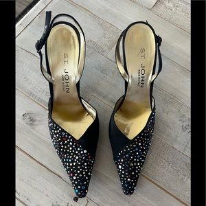 St John Italy Black Sling Back High Heel Evening